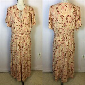 Knox Rose Maxi Dress Size L Womans Short Sleeve Cottagecore Boho Tie Neck Rayon
